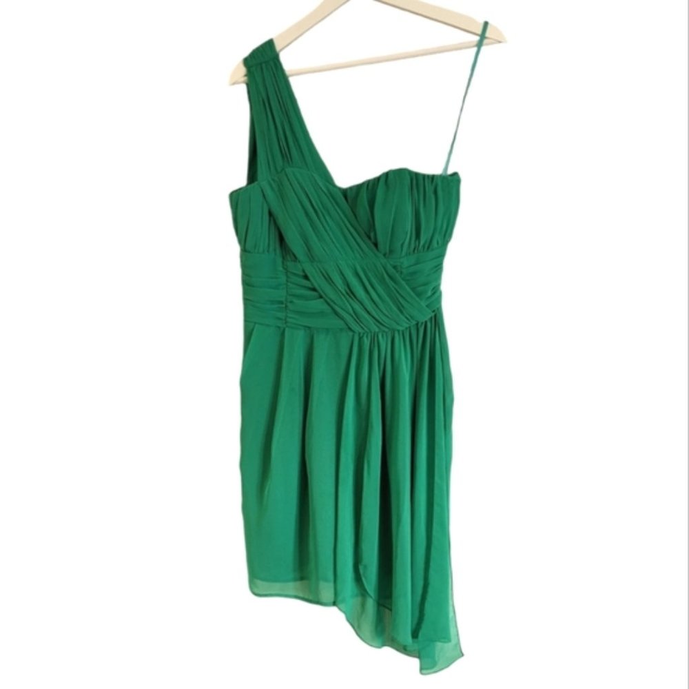 H&M One shoulder Cocktail Party Pleated Draped Green Dress size 8